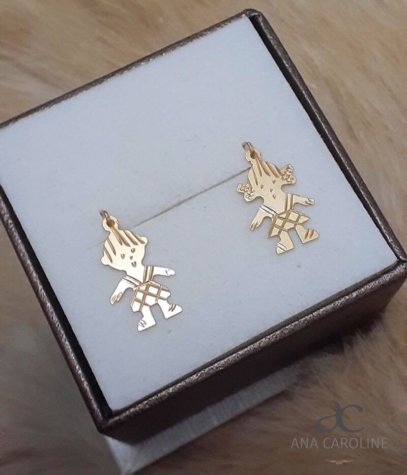 Conjunto de Pingente Menino e Menina Estamparia em Ouro 18k