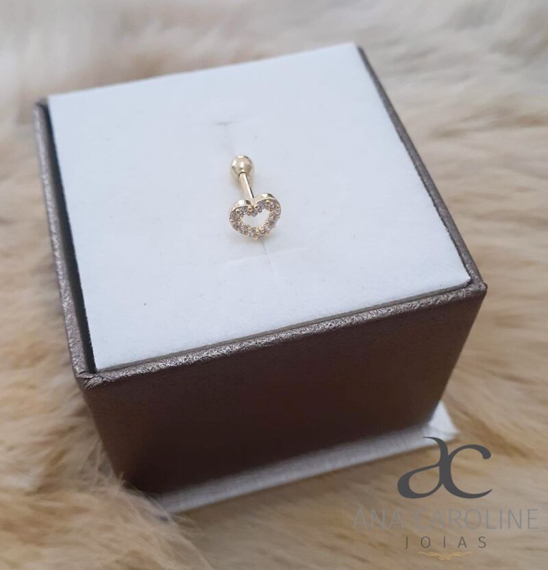 Piercing Coração Cravejado em Zircônia para Orelha em Ouro 18k594, - Image 2