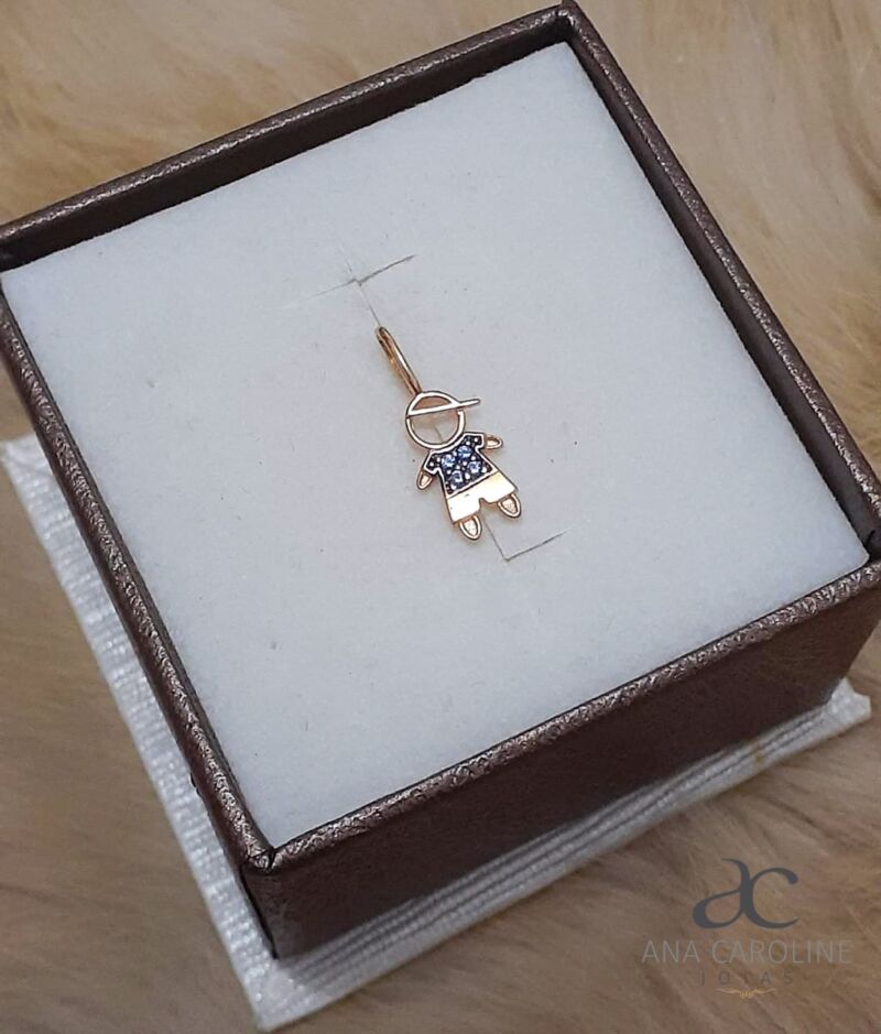 Pingente Menino em Ouro 18k Cravejado com Zircônia.