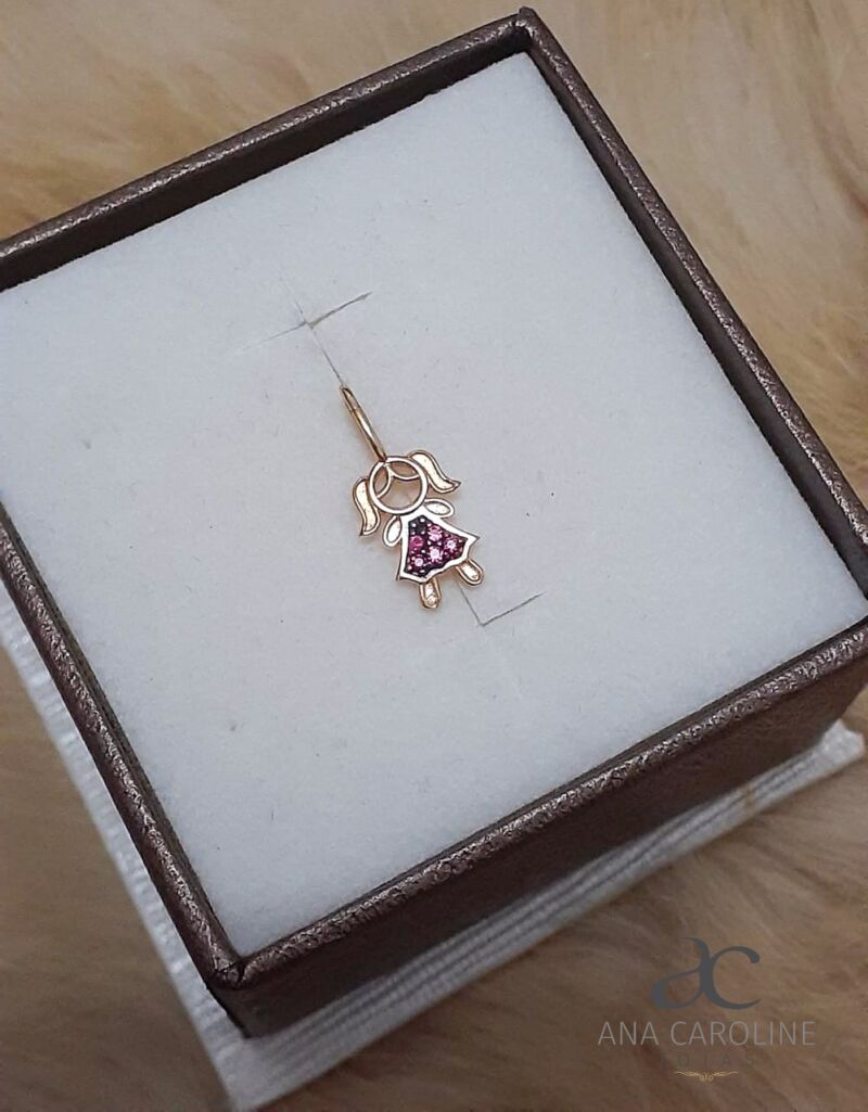 Pingente Menina em Ouro 18k Cravejada com Zircônia.